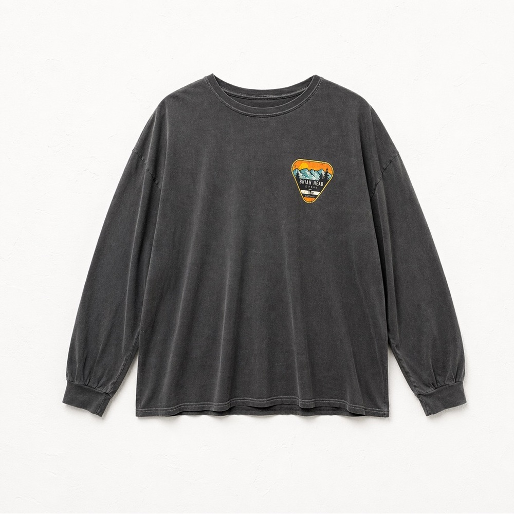 Washed Black Brian Head Utah Mountain Graphic Tee 3XL Unisex Oversized